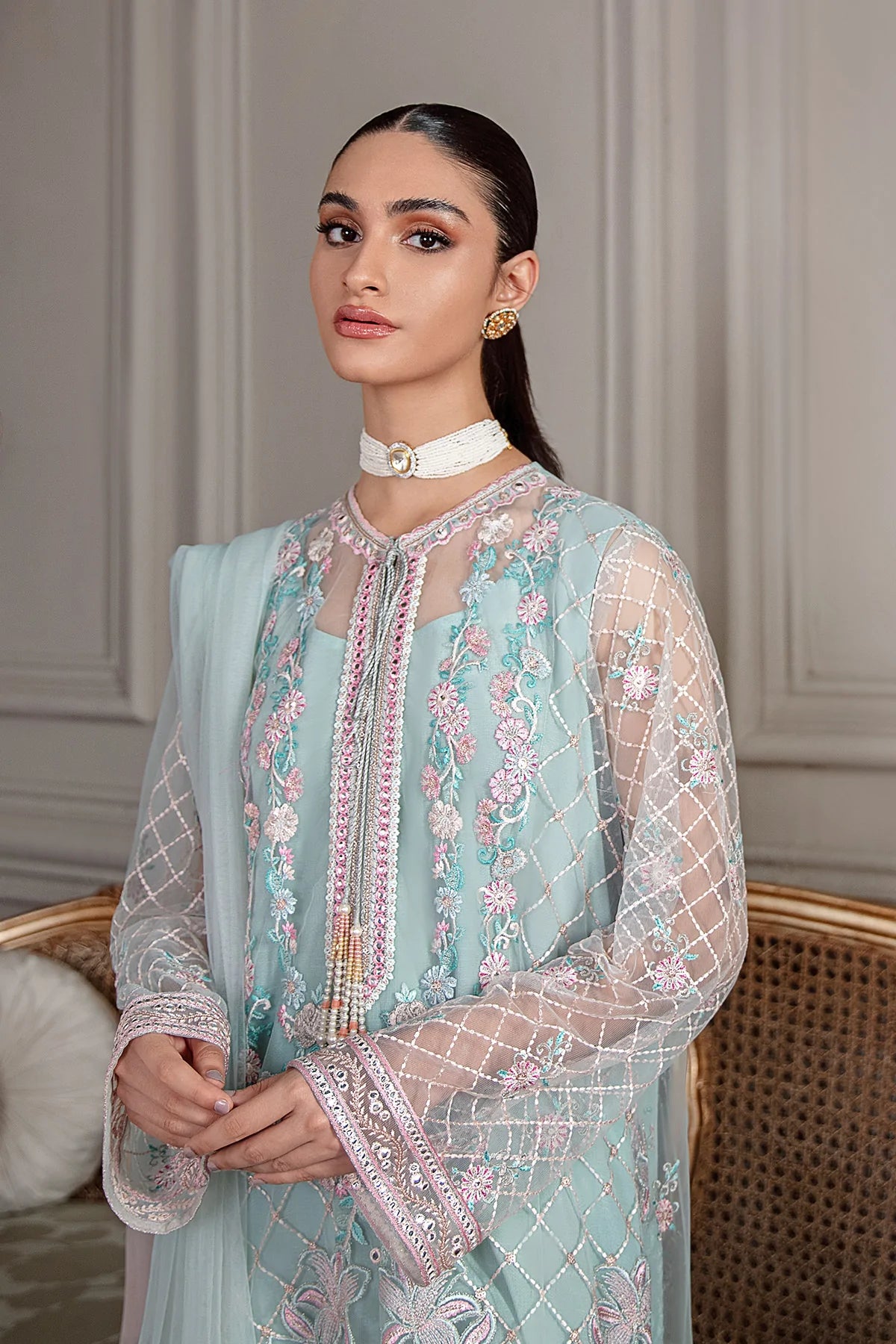 AQUA BLUE LONG KURTA SET (D-02)