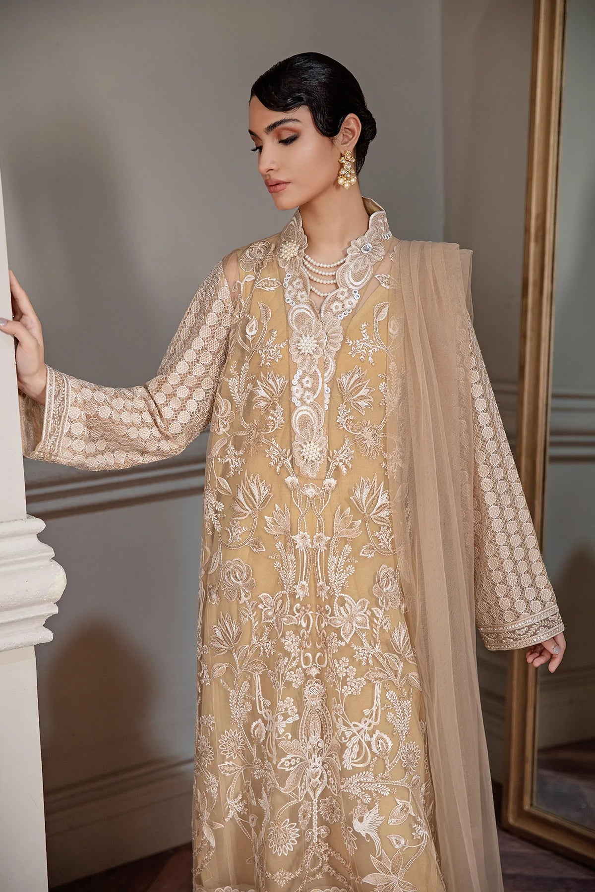 BEIGE LONG KURTA SET (D-01)