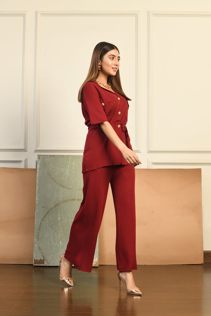 Karen buttoned separates Maroon