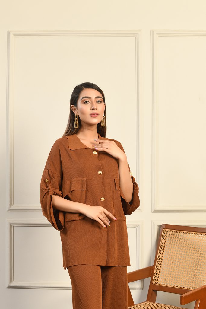 Maria buttoned separates Brown