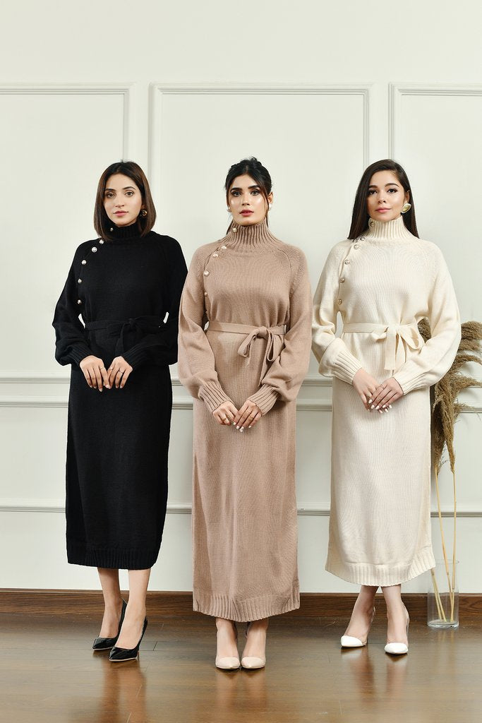 Paula Button collar dress with belt