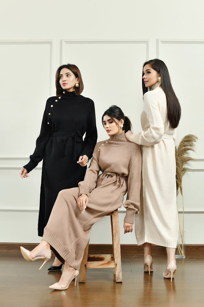 Paula Button collar dress with belt