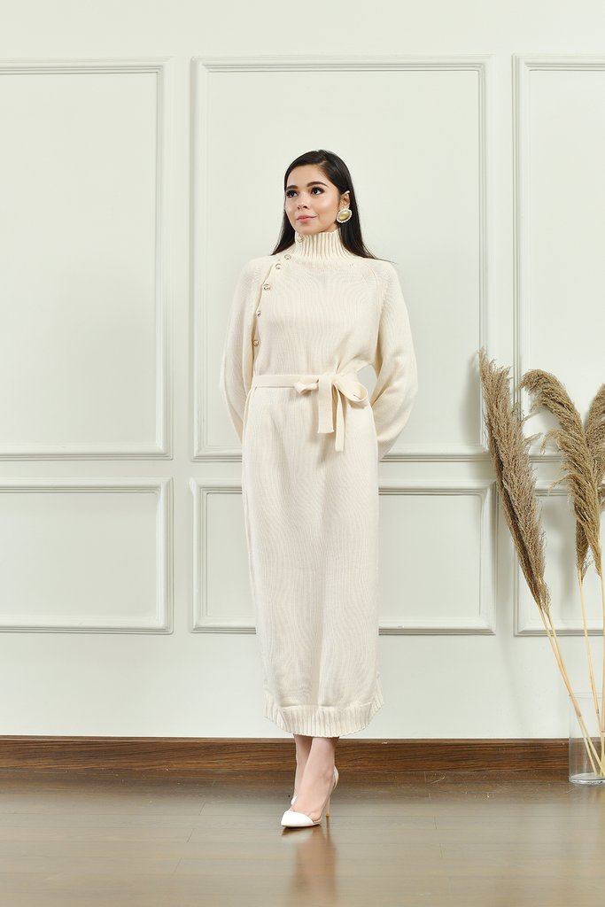 Paula Button collar dress with belt