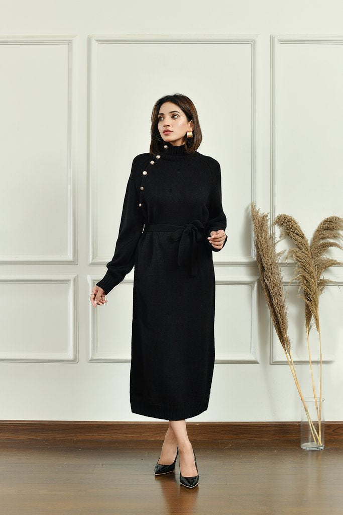 Paula Button collar dress with belt