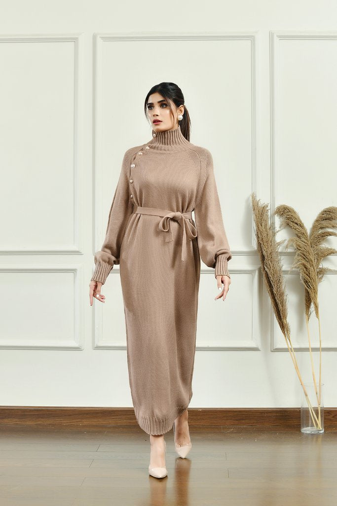 Paula Button collar dress with belt