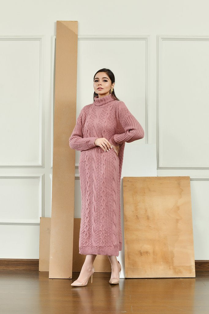 Rosy Thick cable knitted dress