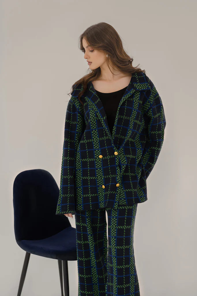 Sabrina Checkered Green Suit
