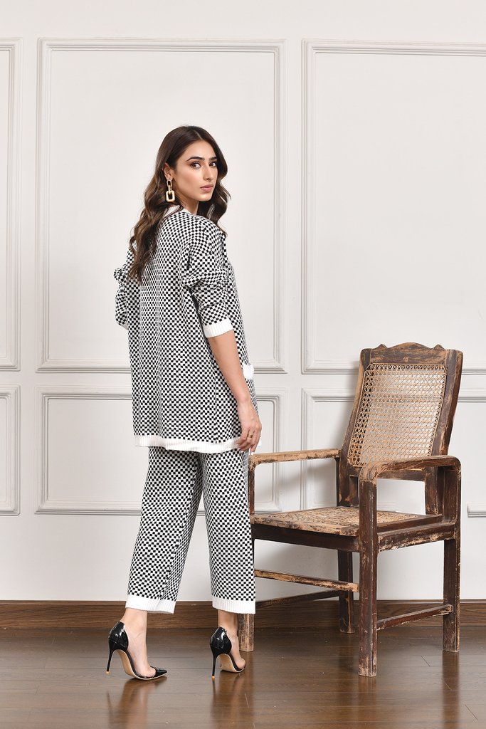 Two Piece Checkered Knit Suit