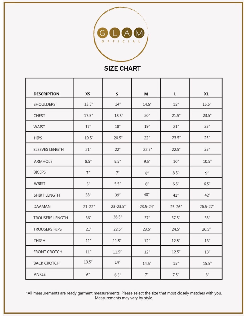 SIZE CHART – J.Marie Collections