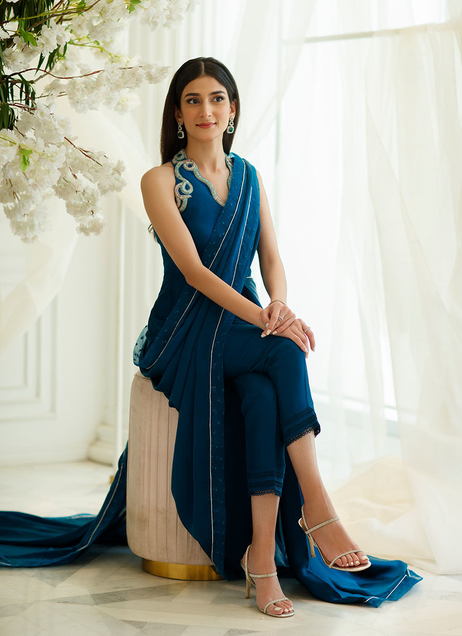 AZTEC BLUE SAREE PANTS