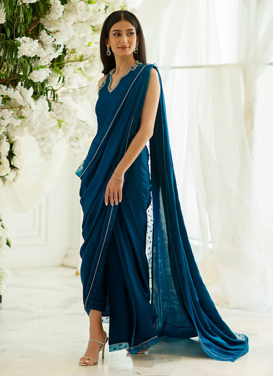 AZTEC BLUE SAREE PANTS