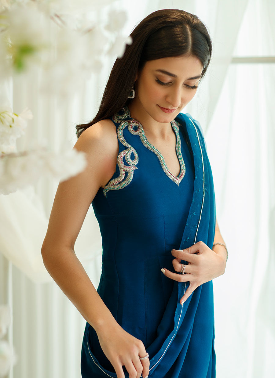 AZTEC BLUE SAREE PANTS