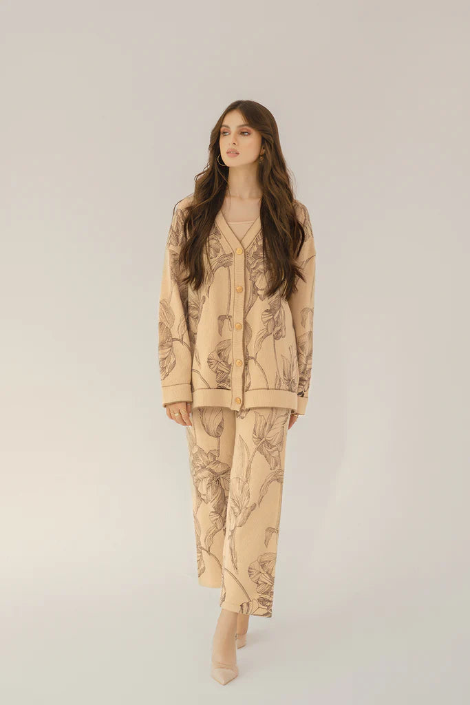 Alia Brown Printed Two Piece Suit