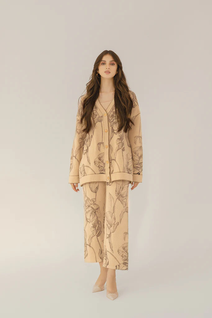 Alia Brown Printed Two Piece Suit