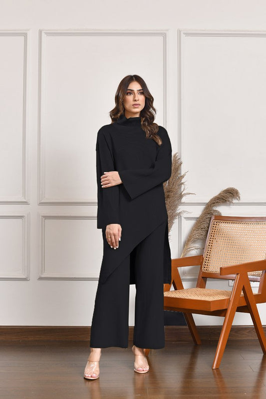 Asymmetrical Knitted Separates Black