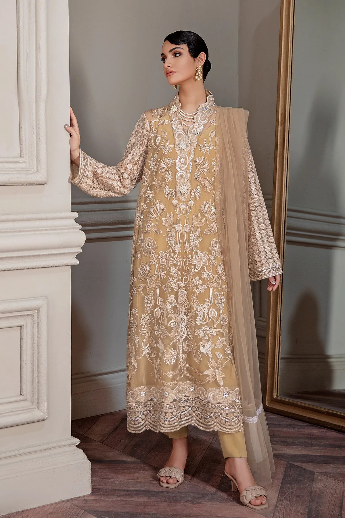 BEIGE LONG KURTA SET (D-01)