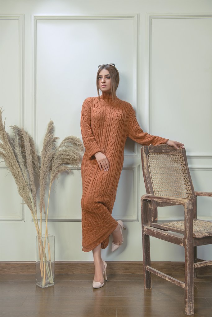 Classic Cable Knit Dress Coffee