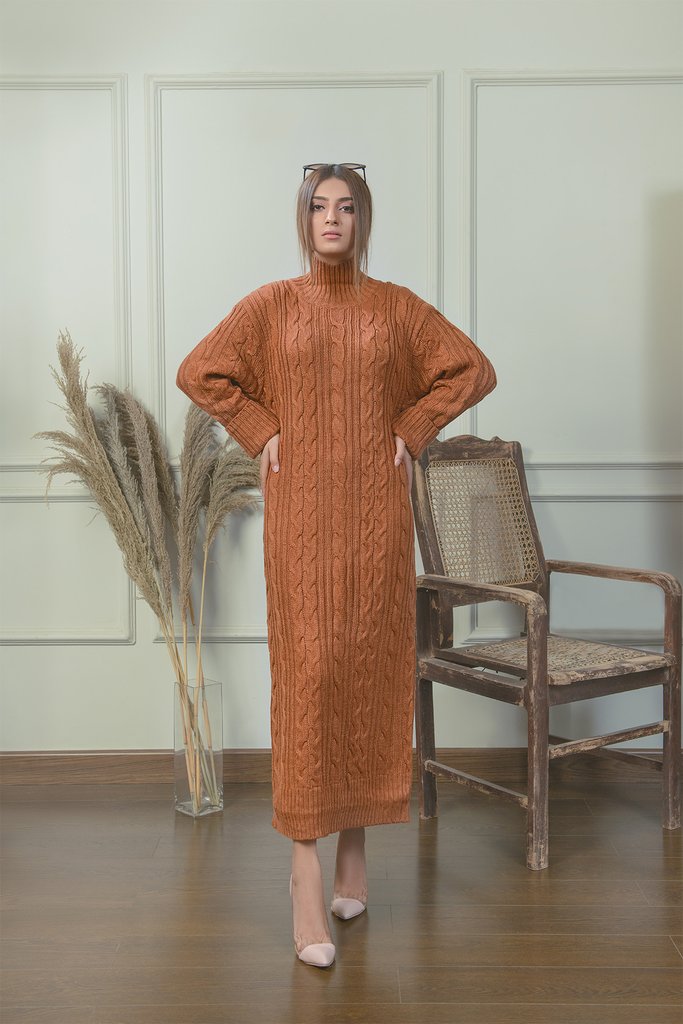 Classic Cable Knit Dress Coffee
