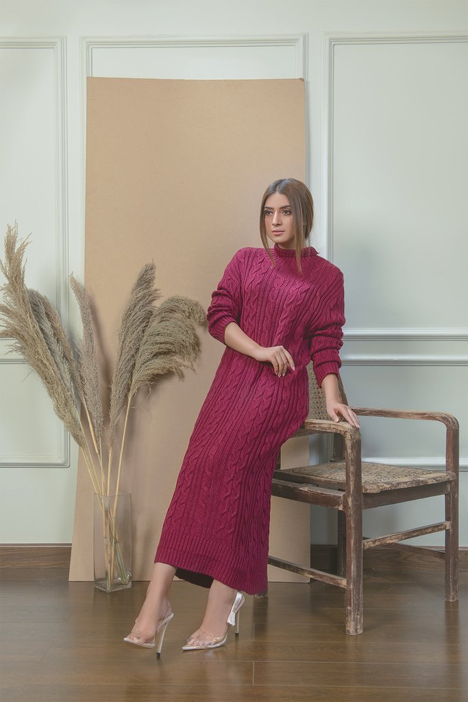Classic Maroon Cable Knit Dress