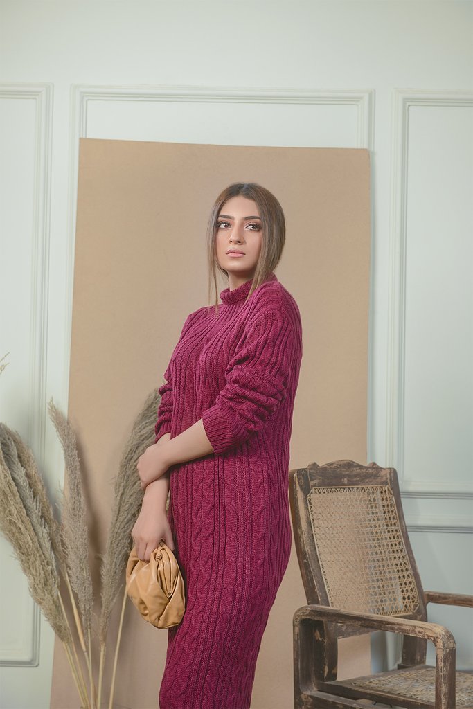 Classic Maroon Cable Knit Dress
