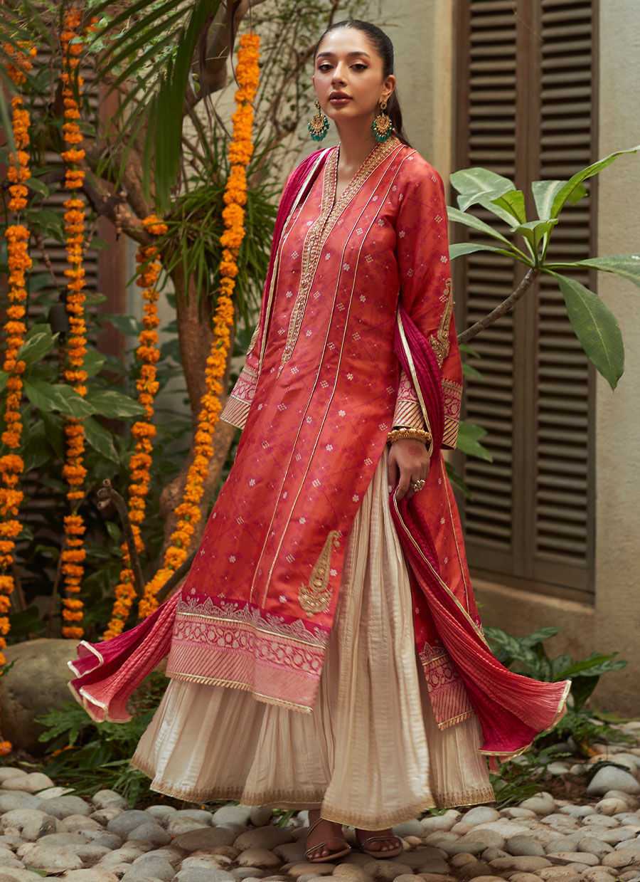 JONIE TANGERINE KURTA AND DUPATTA