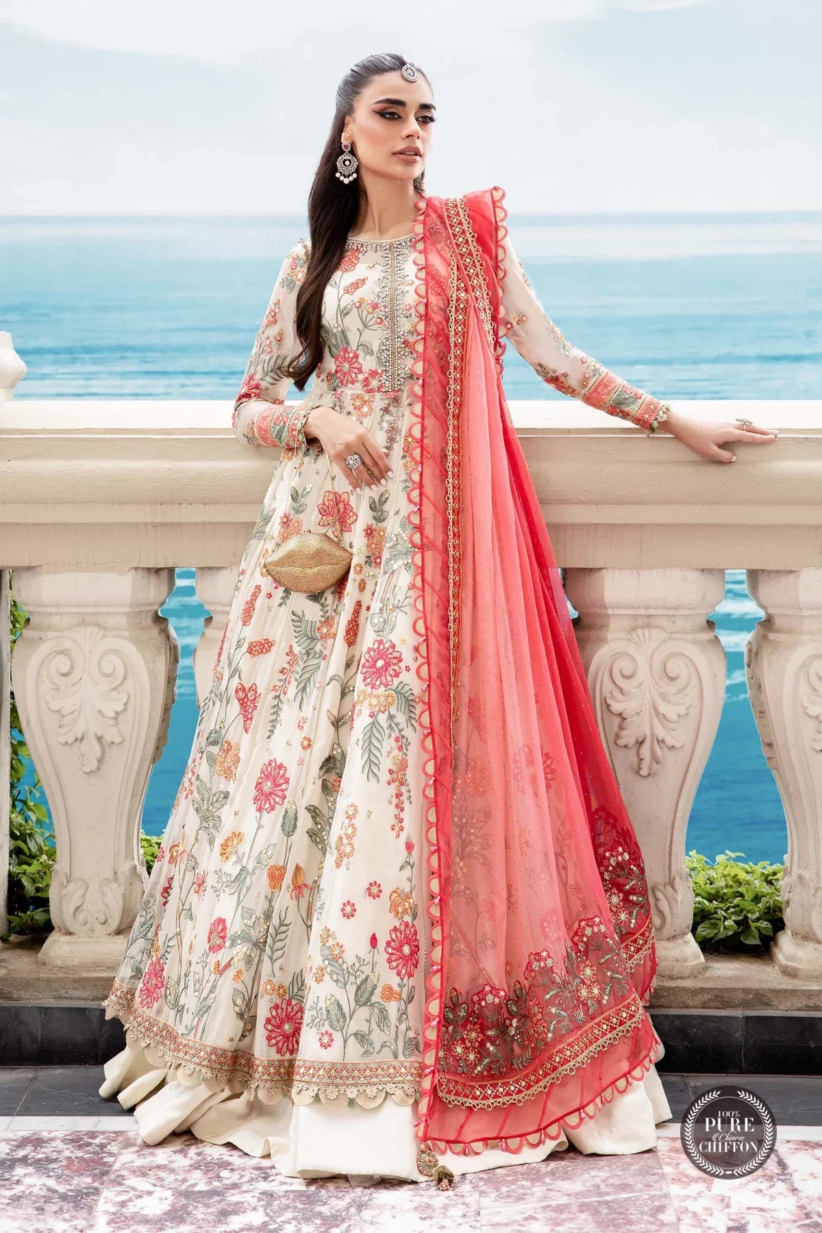 Unstitched Chiffon | MPC-23-106 Cloud White Floral