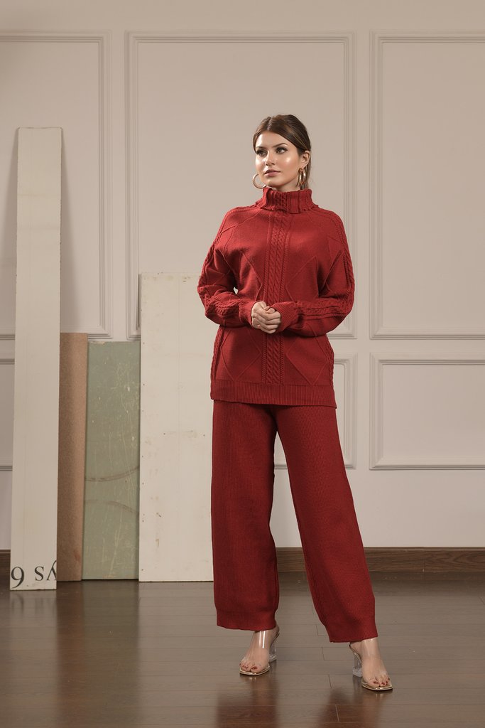 Sena Cable Knit Separates Maroon