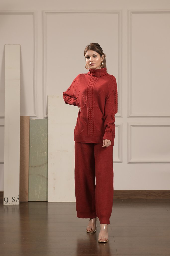 Sena Cable Knit Separates Maroon