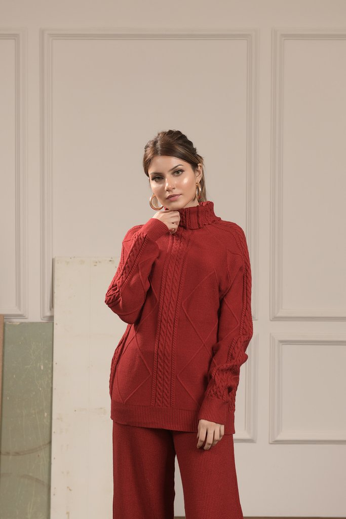 Sena Cable Knit Separates Maroon