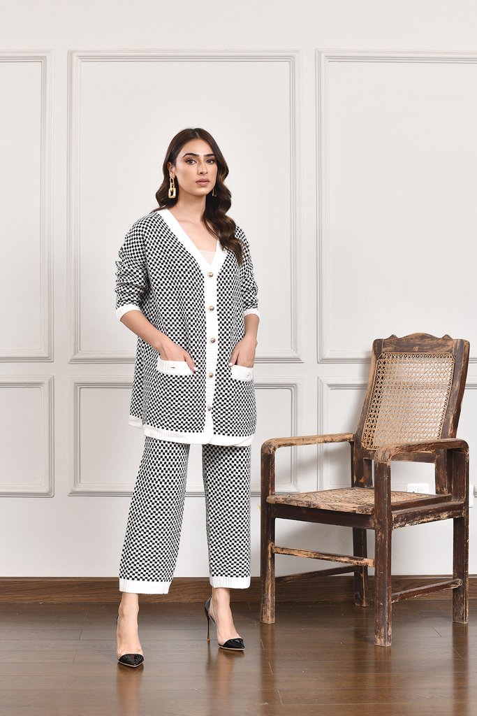 Two Piece Checkered Knit Suit