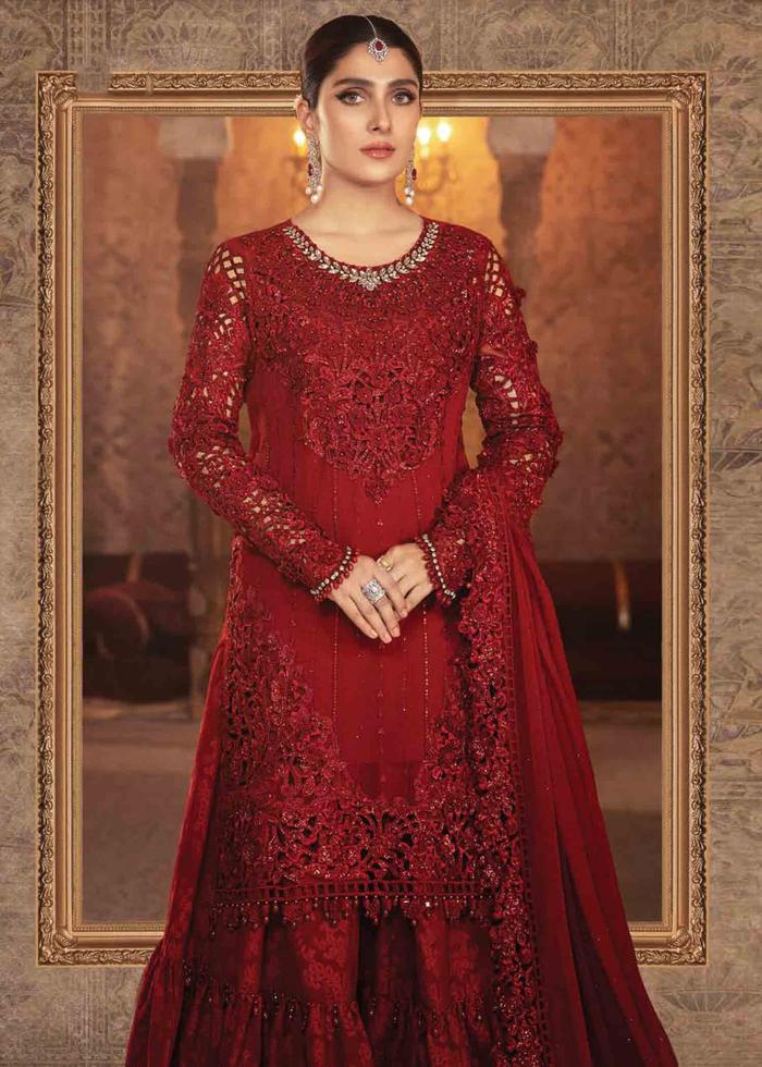 UNSTITCHED - MARIA B RUBY RED BD-2305