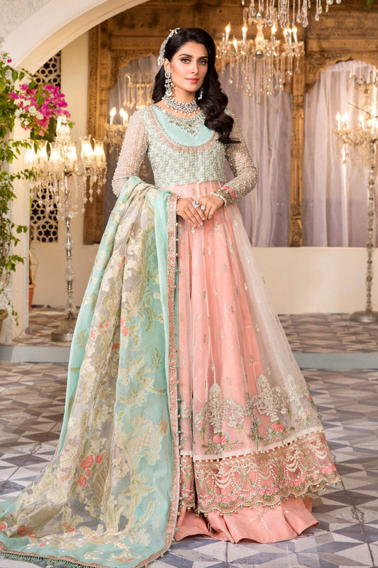 Unstitched MBROIDERED - Pearl White, Peach and Aqua (BD-2408)
